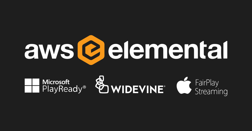 AWS elemenetal logo, Microsoft PlayReady logo, Widevine Logo, Apple Fair play logo